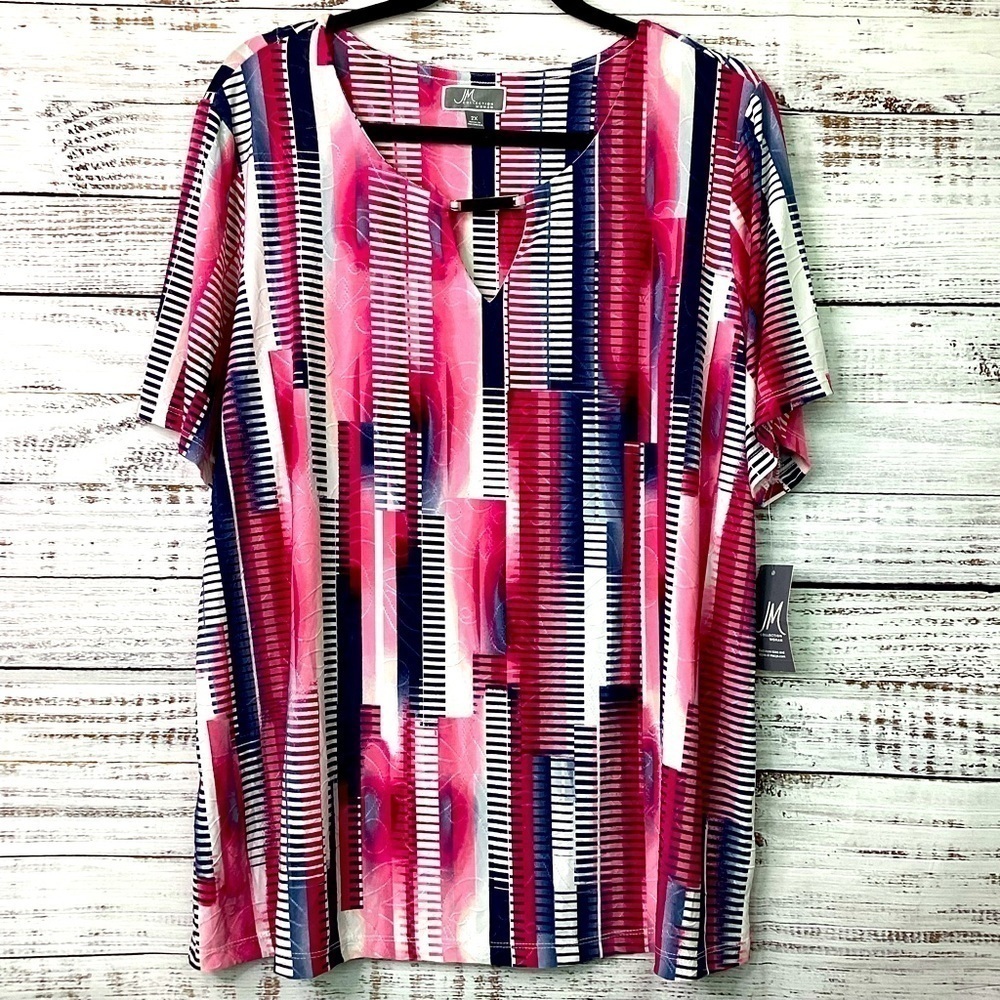 JM‎ COLLECTION PLUS SIZE 2X PINK MULTICOLOR TOP SUMMER BLOUSE